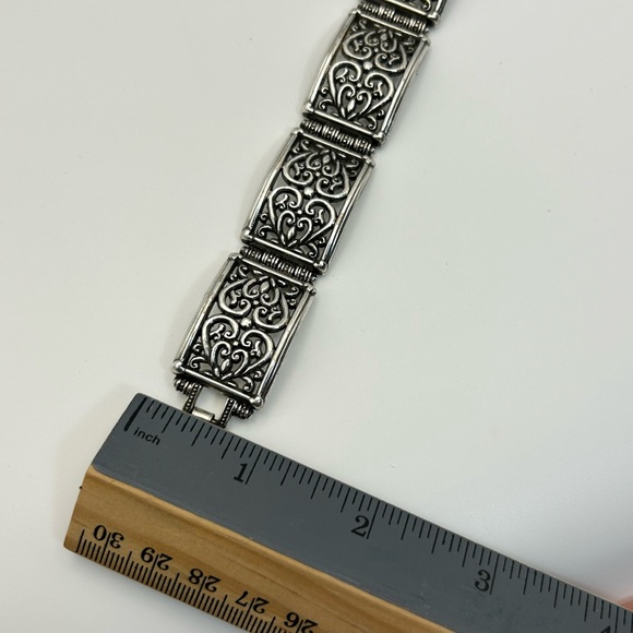 Brighton Jewelry Bar Link Bracelet Silver Plated Scrolled Hearts 7.5" Vintage - Picture 11 of 12